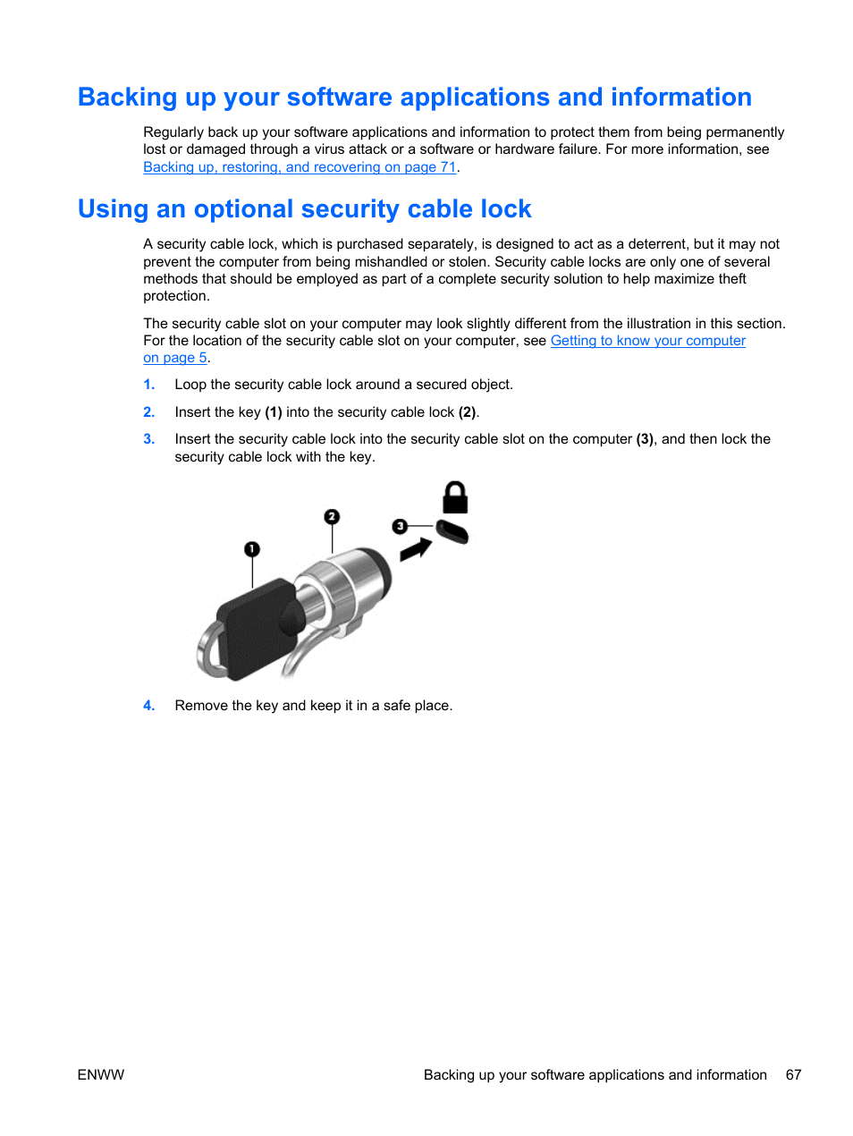 Using an optional security cable lock | HP Spectre 13 Pro-Notebook PC User Manual | Page 77 / 89
