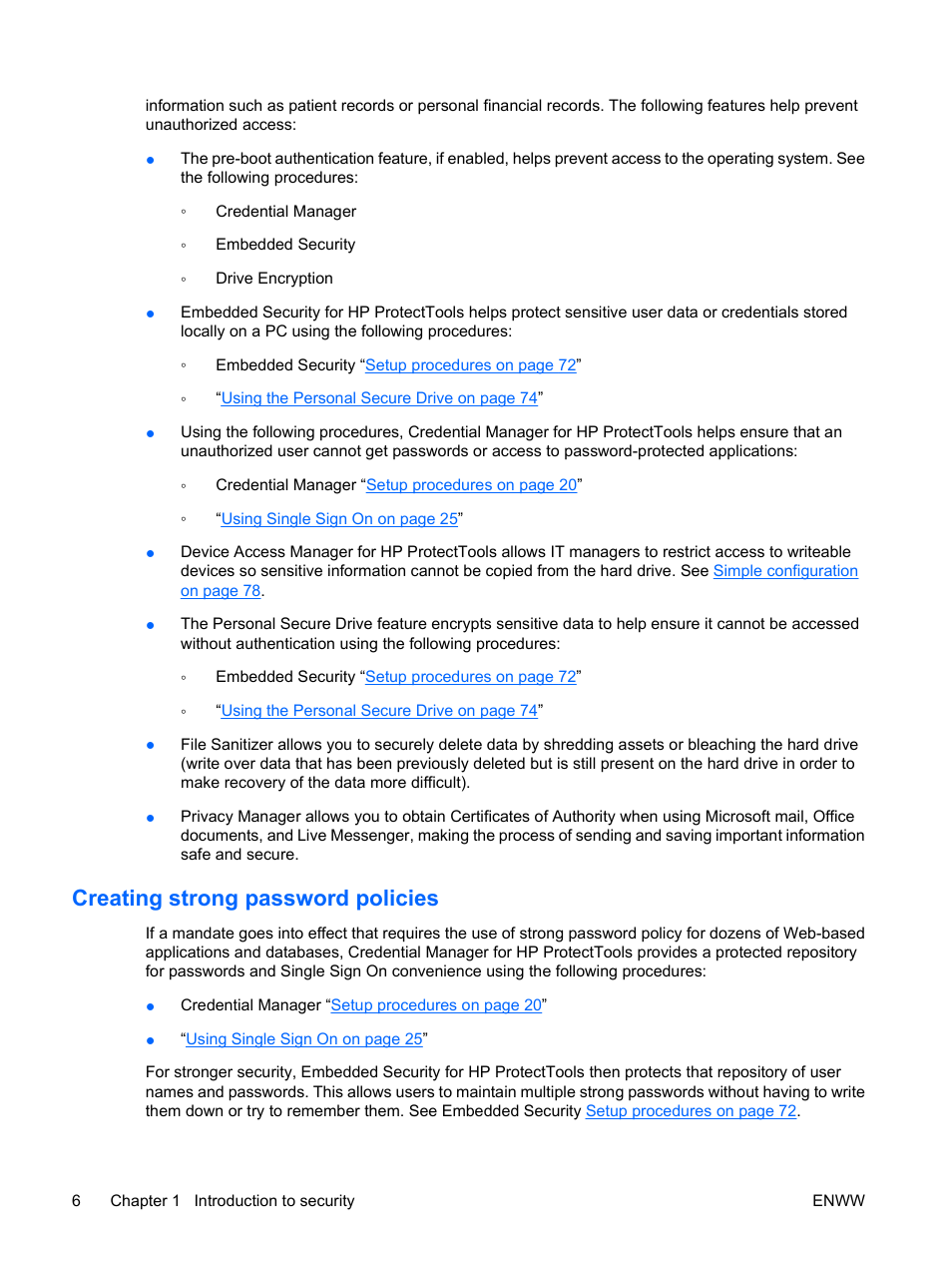Creating strong password policies | HP Compaq dc7900 Small Form Factor PC User Manual | Page 16 / 110