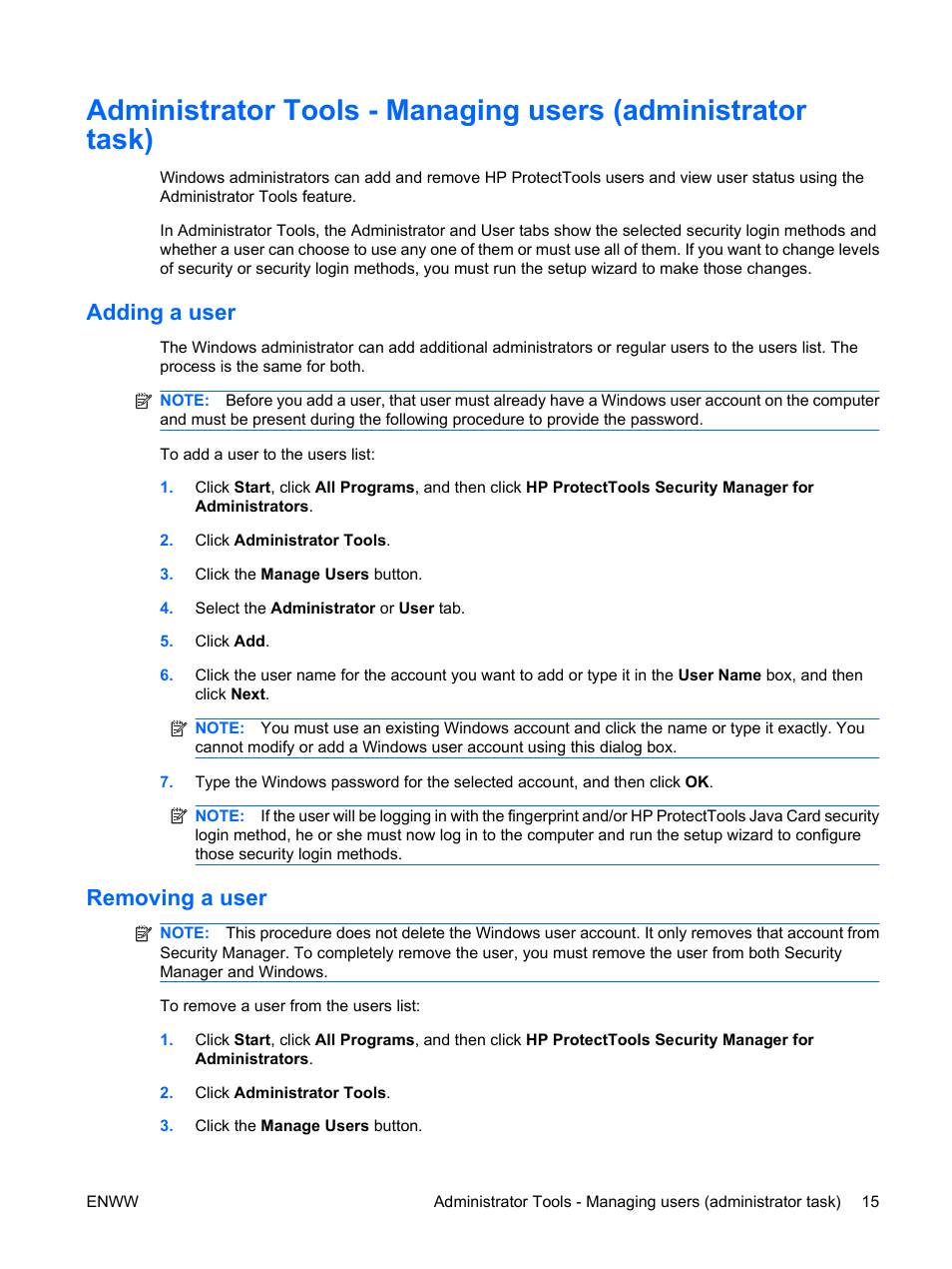 Adding a user, Removing a user, Adding a user removing a user | HP Compaq dc7900 Small Form Factor PC User Manual | Page 25 / 110