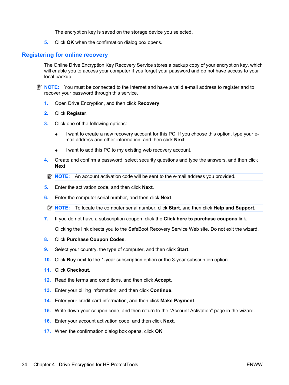 Registering for online recovery | HP Compaq dc7900 Small Form Factor PC User Manual | Page 44 / 110