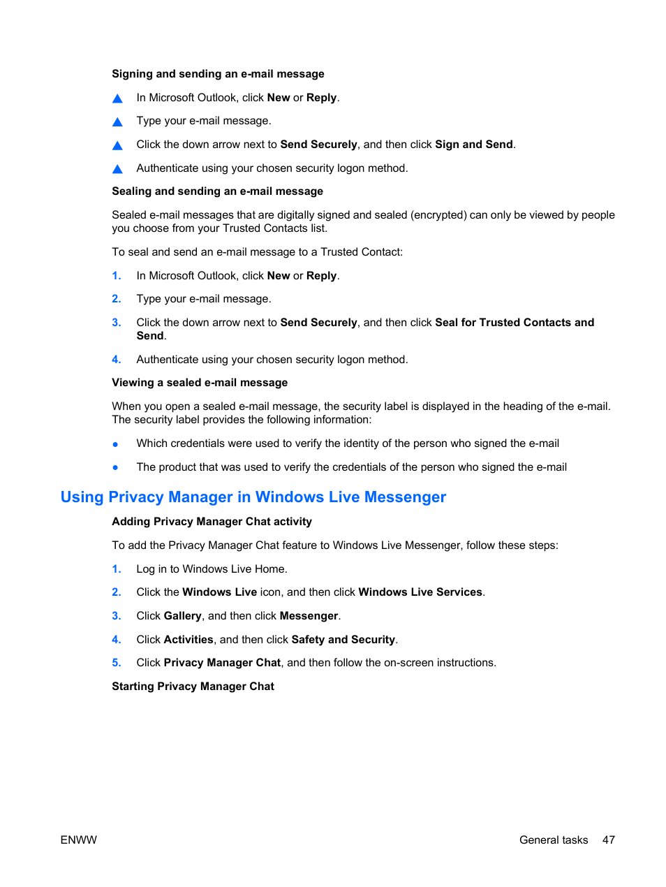 Using privacy manager in windows live messenger | HP Compaq dc7900 Small Form Factor PC User Manual | Page 57 / 110