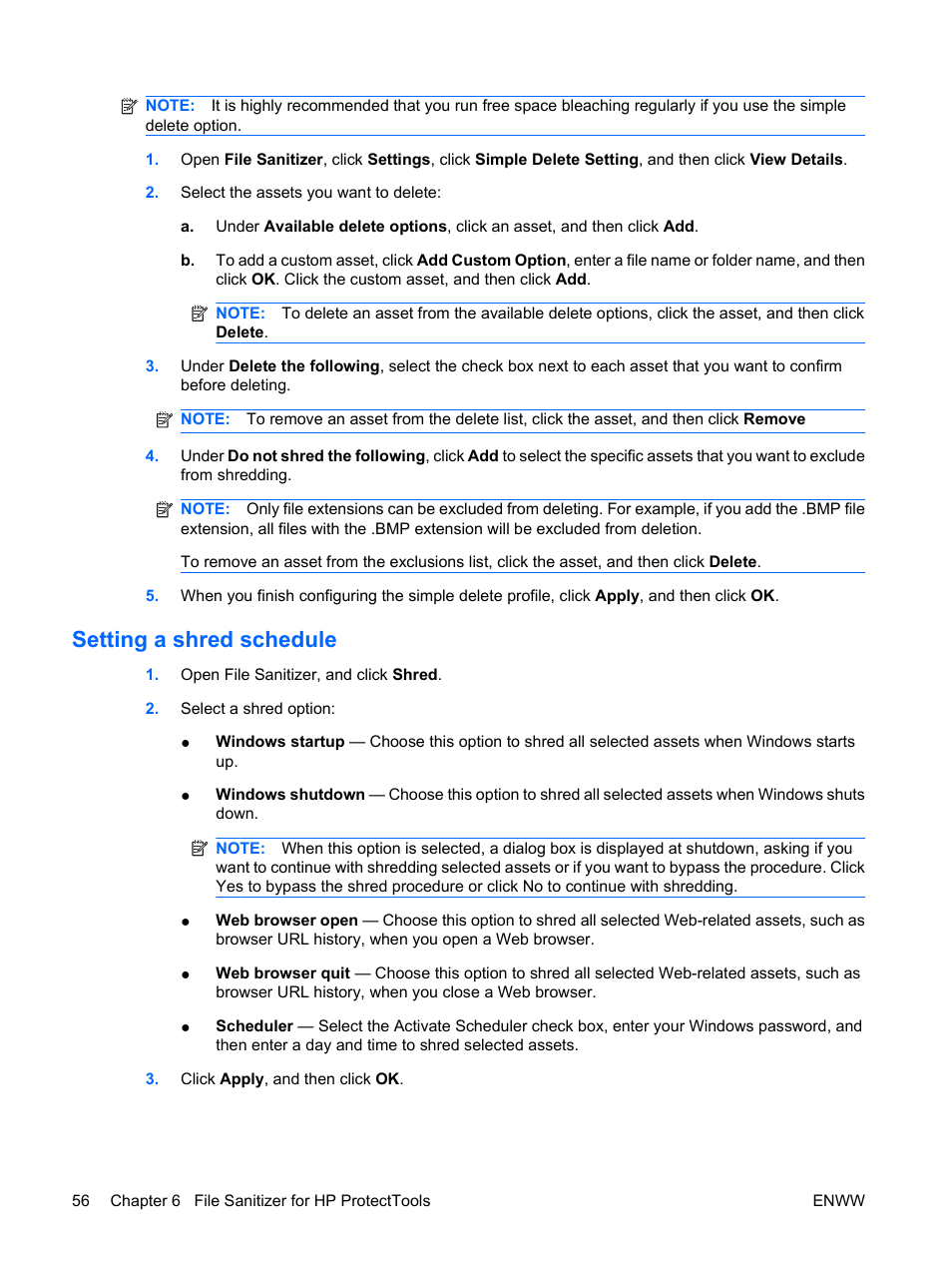 Setting a shred schedule | HP Compaq dc7900 Small Form Factor PC User Manual | Page 66 / 110