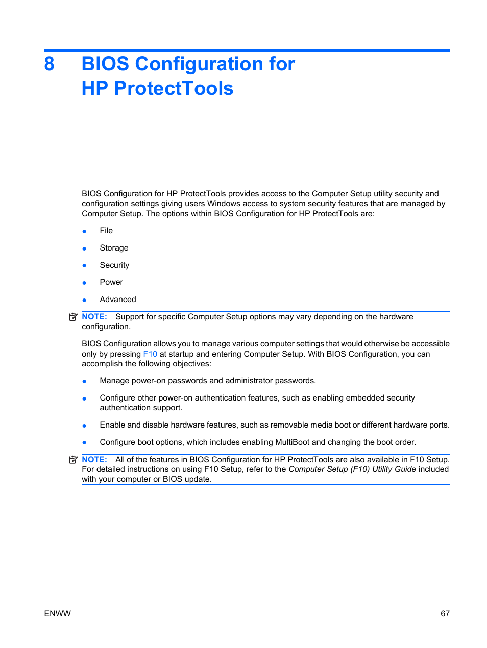 Bios configuration for hp protecttools, 8 bios configuration for hp protecttools, 8bios configuration for hp protecttools | HP Compaq dc7900 Small Form Factor PC User Manual | Page 77 / 110