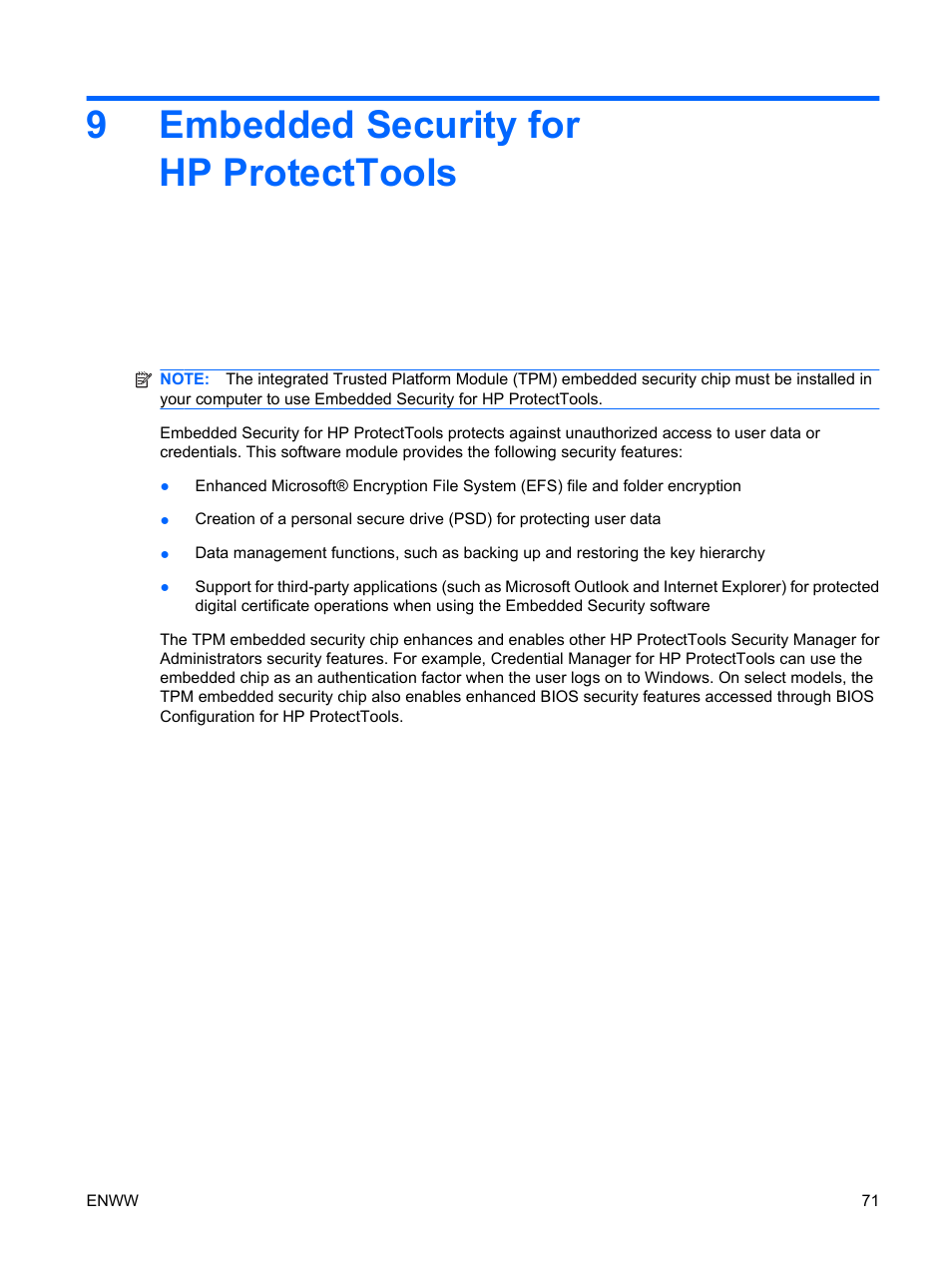 Embedded security for hp protecttools, 9 embedded security for hp protecttools, 9embedded security for hp protecttools | HP Compaq dc7900 Small Form Factor PC User Manual | Page 81 / 110