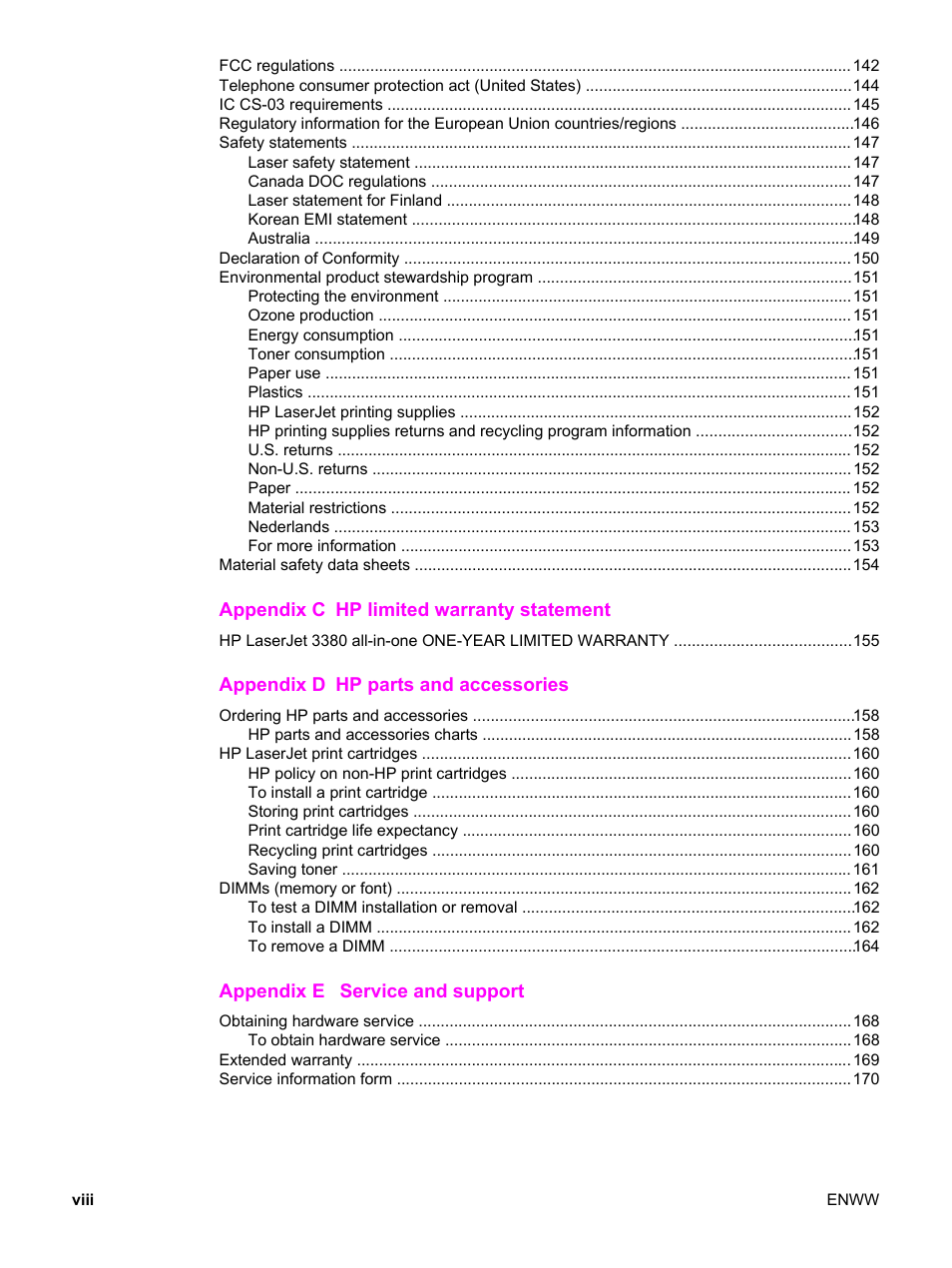 HP LaserJet 3380 All-in-One Printer User Manual | Page 10 / 196