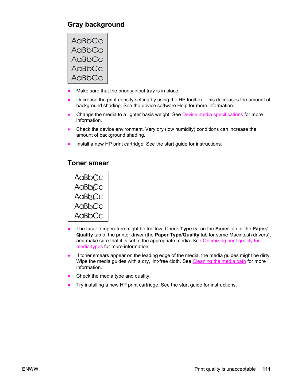 Gray background, Toner smear, Gray background toner smear | HP LaserJet 3380 All-in-One Printer User Manual | Page 123 / 196