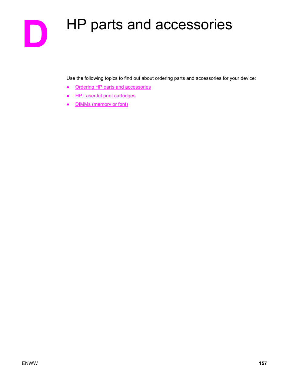 Hp parts and accessories, Appendix d hp parts and accessories | HP LaserJet 3380 All-in-One Printer User Manual | Page 169 / 196