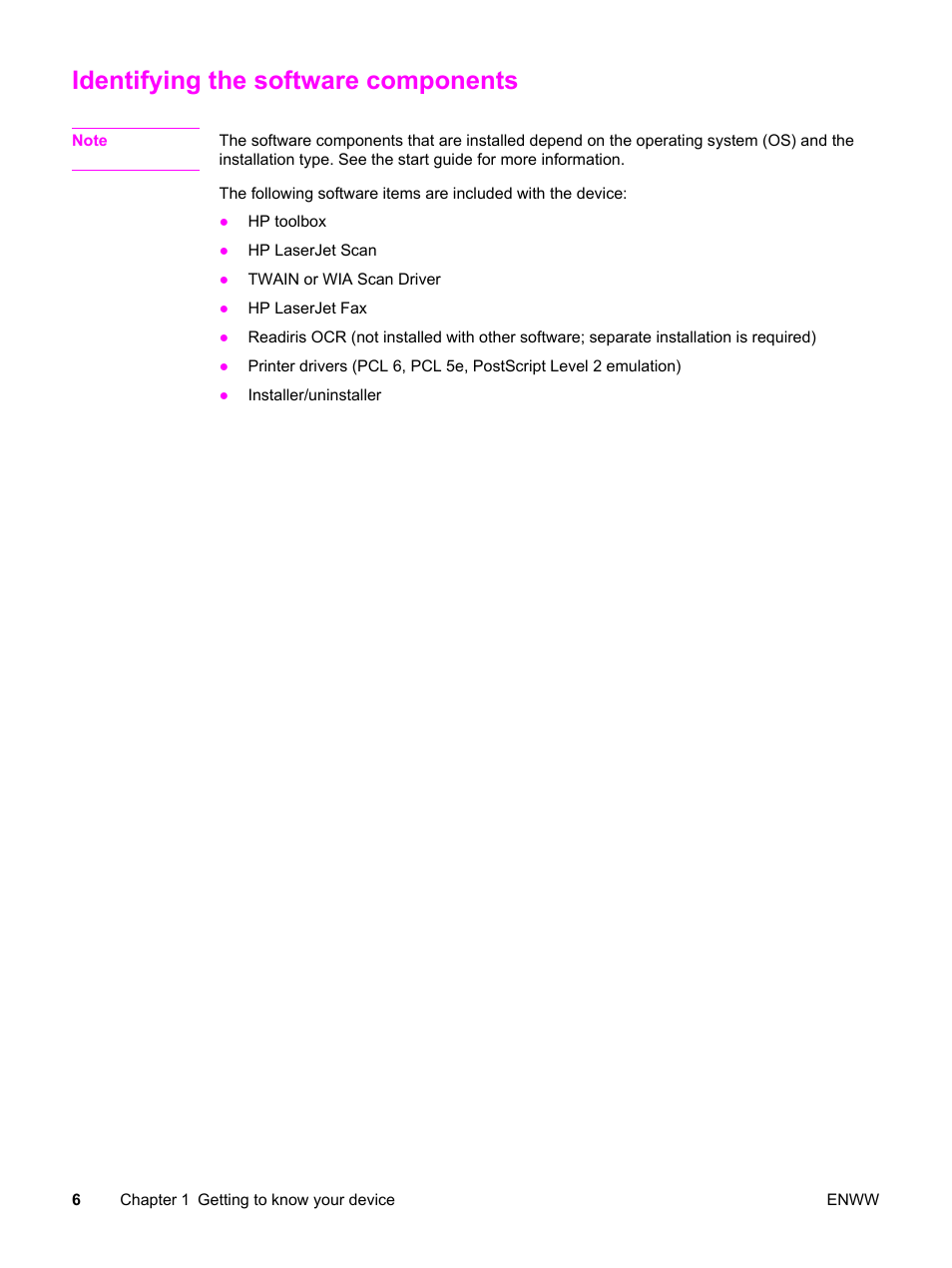 Identifying the software components | HP LaserJet 3380 All-in-One Printer User Manual | Page 18 / 196