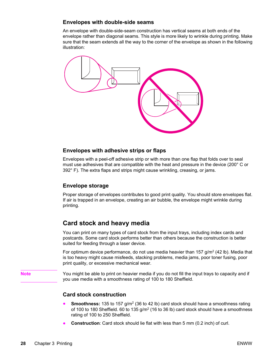 Card stock and heavy media | HP LaserJet 3380 All-in-One Printer User Manual | Page 40 / 196