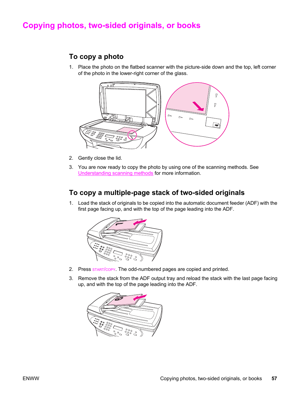 Copying photos, two-sided originals, or books, To copy a photo | HP LaserJet 3380 All-in-One Printer User Manual | Page 69 / 196