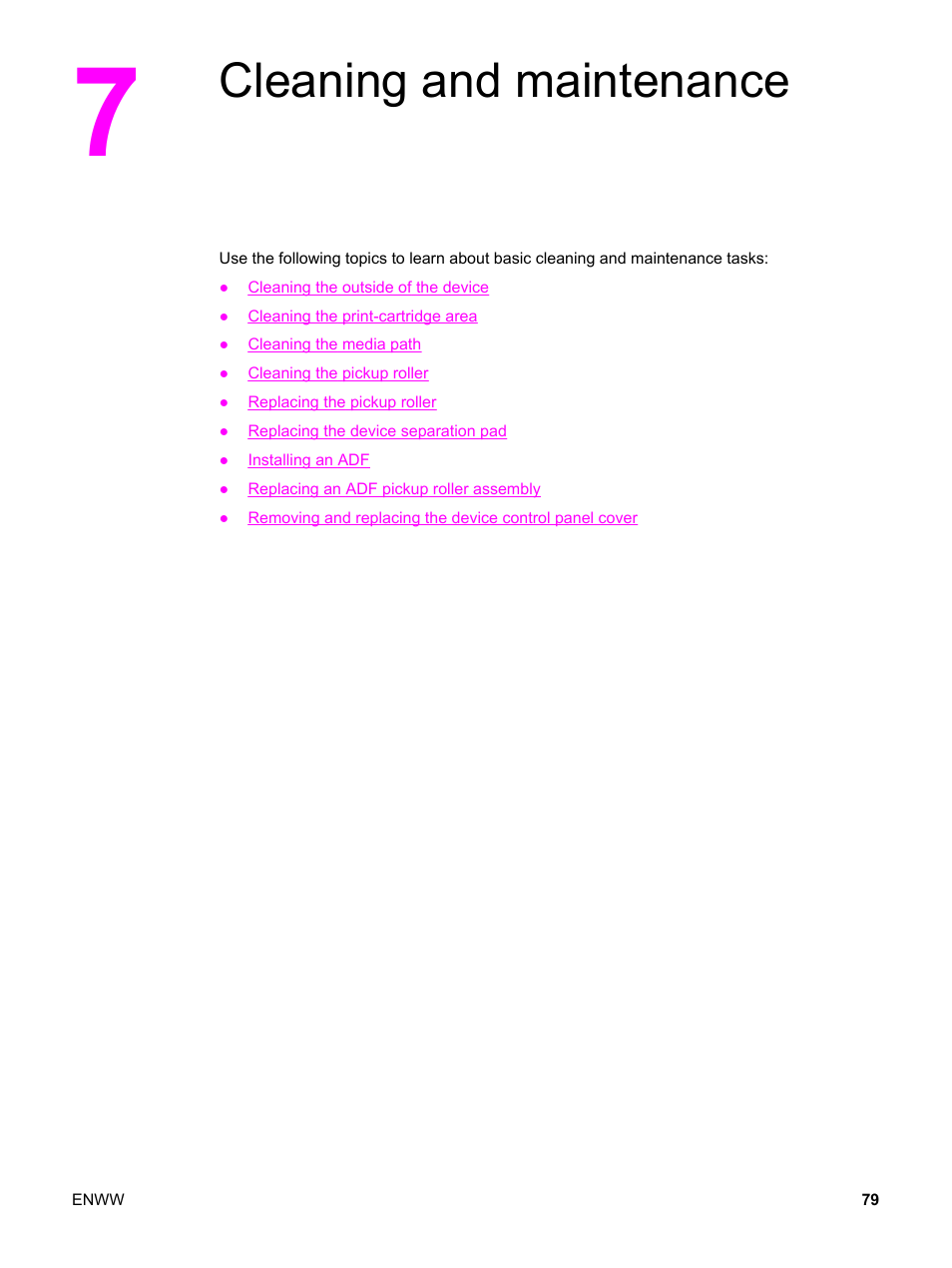 Cleaning and maintenance, 7 cleaning and maintenance | HP LaserJet 3380 All-in-One Printer User Manual | Page 91 / 196