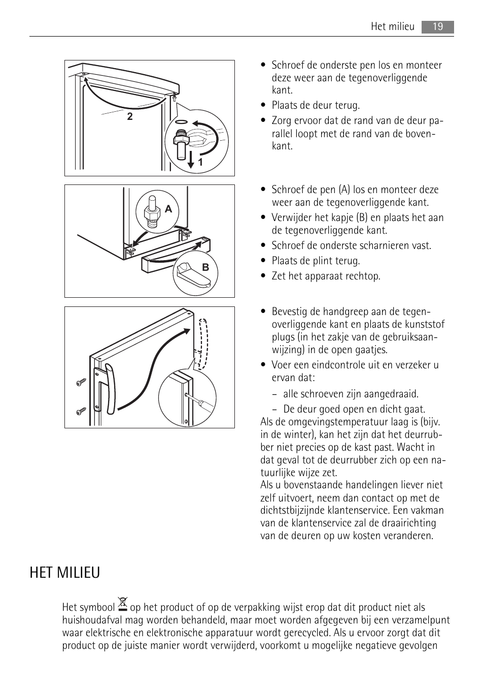 Het milieu | AEG A72010GNW0 User Manual | Page 19 / 80