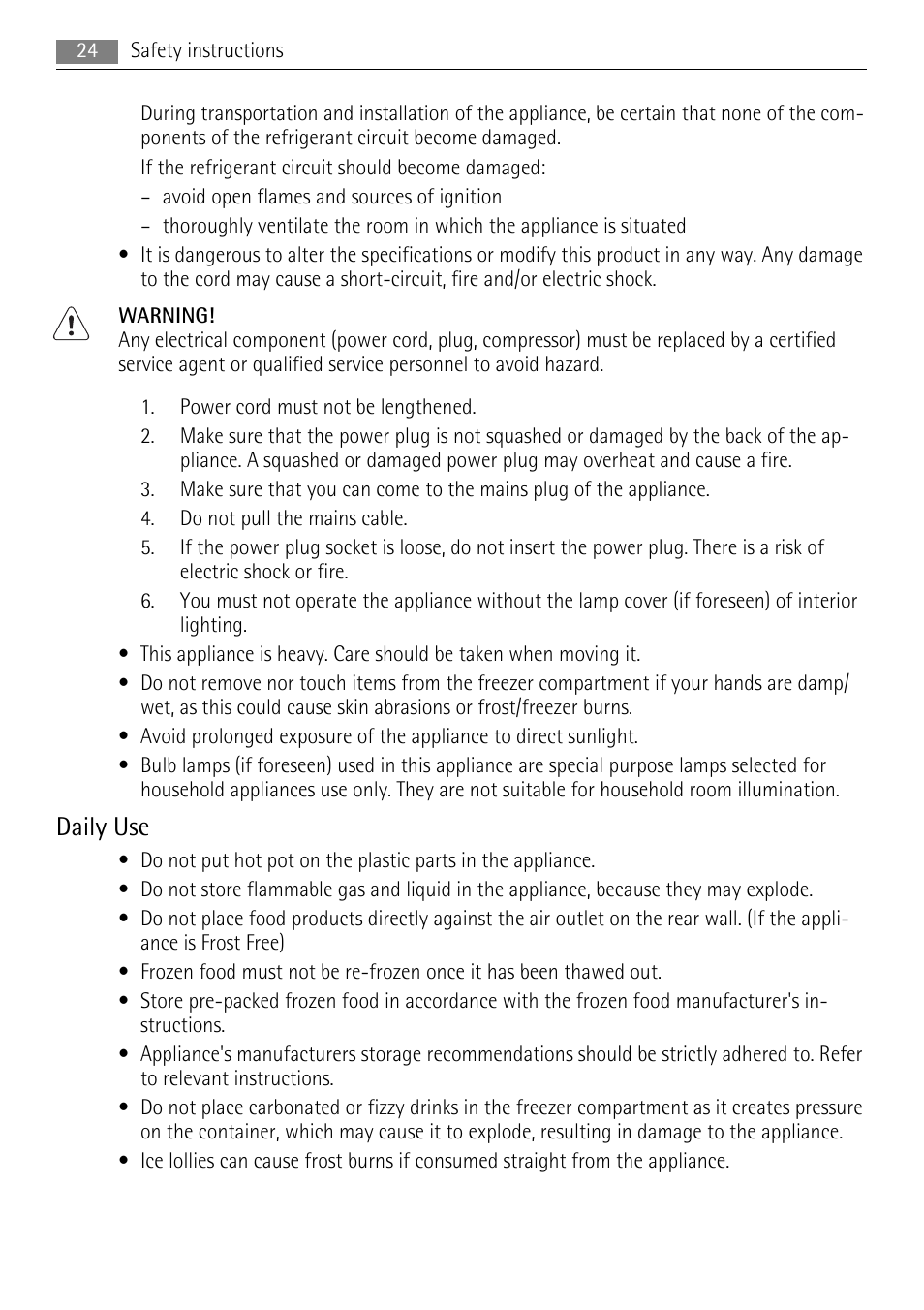 Daily use | AEG A72010GNW0 User Manual | Page 24 / 80