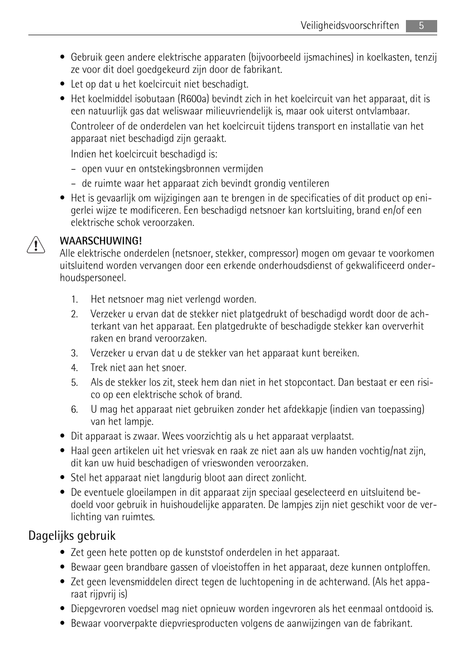 Dagelijks gebruik | AEG A72010GNW0 User Manual | Page 5 / 80