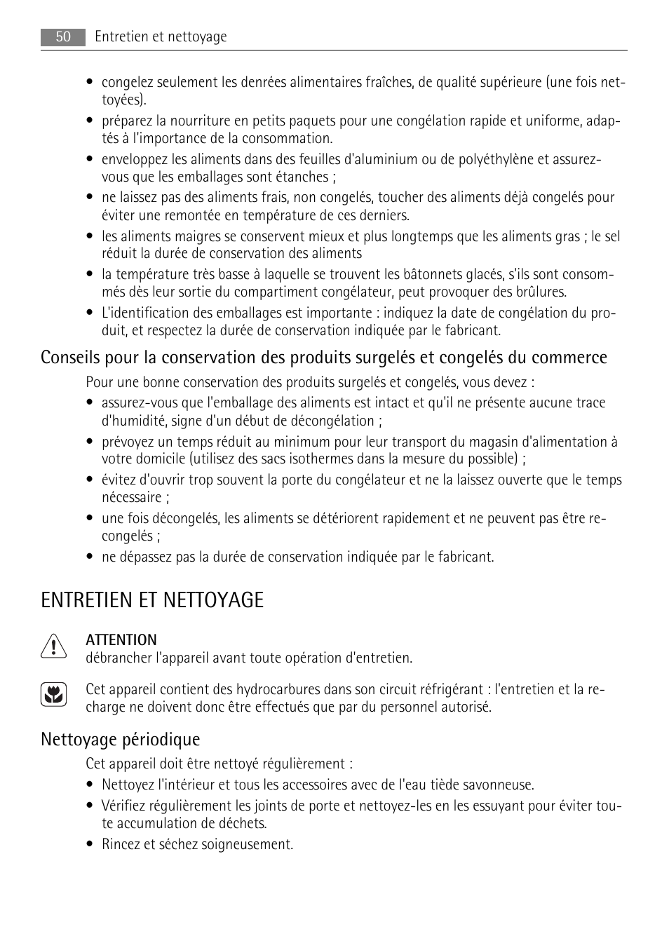 Entretien et nettoyage, Nettoyage périodique | AEG A72010GNW0 User Manual | Page 50 / 80