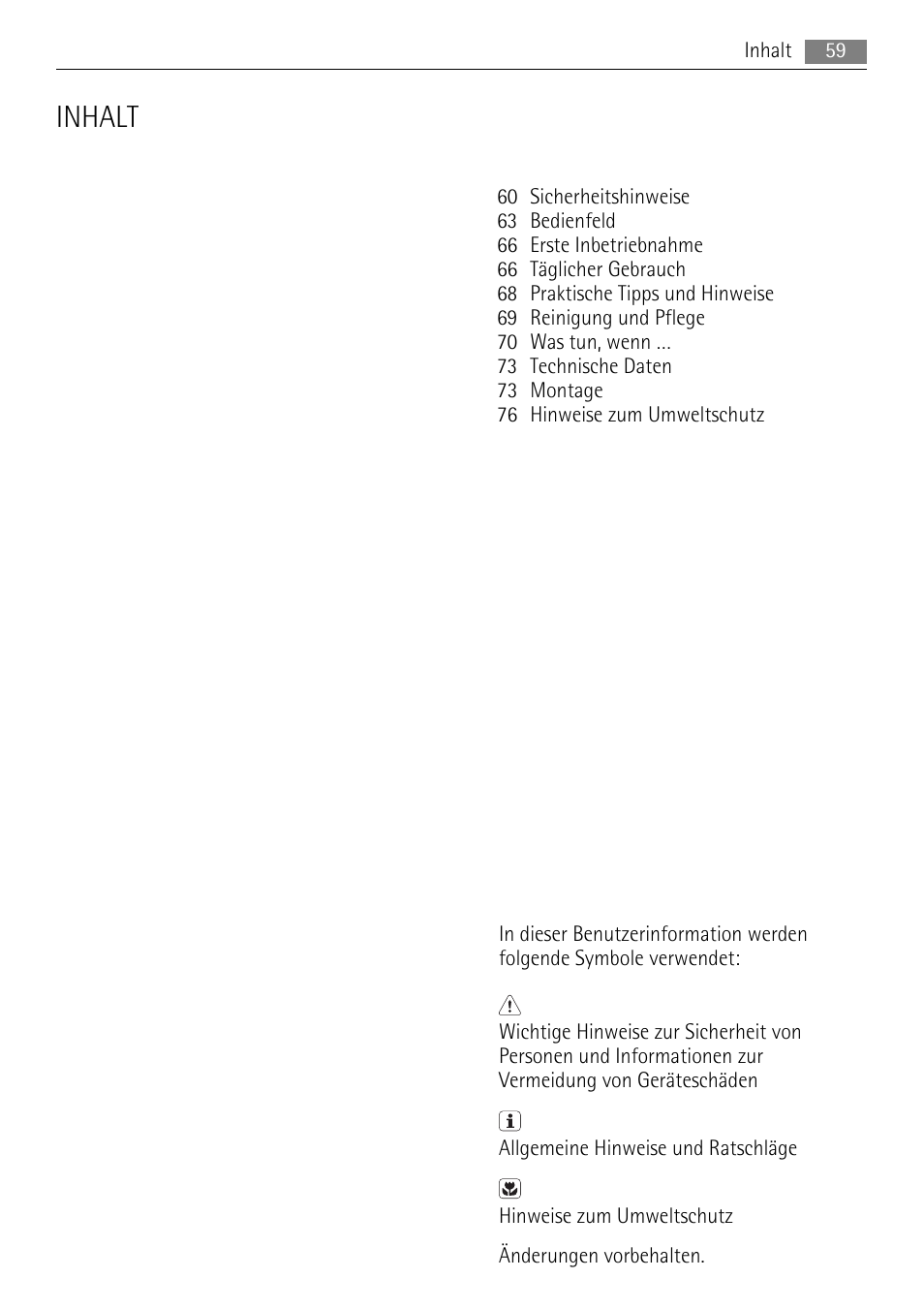 Inhalt | AEG A72010GNW0 User Manual | Page 59 / 80