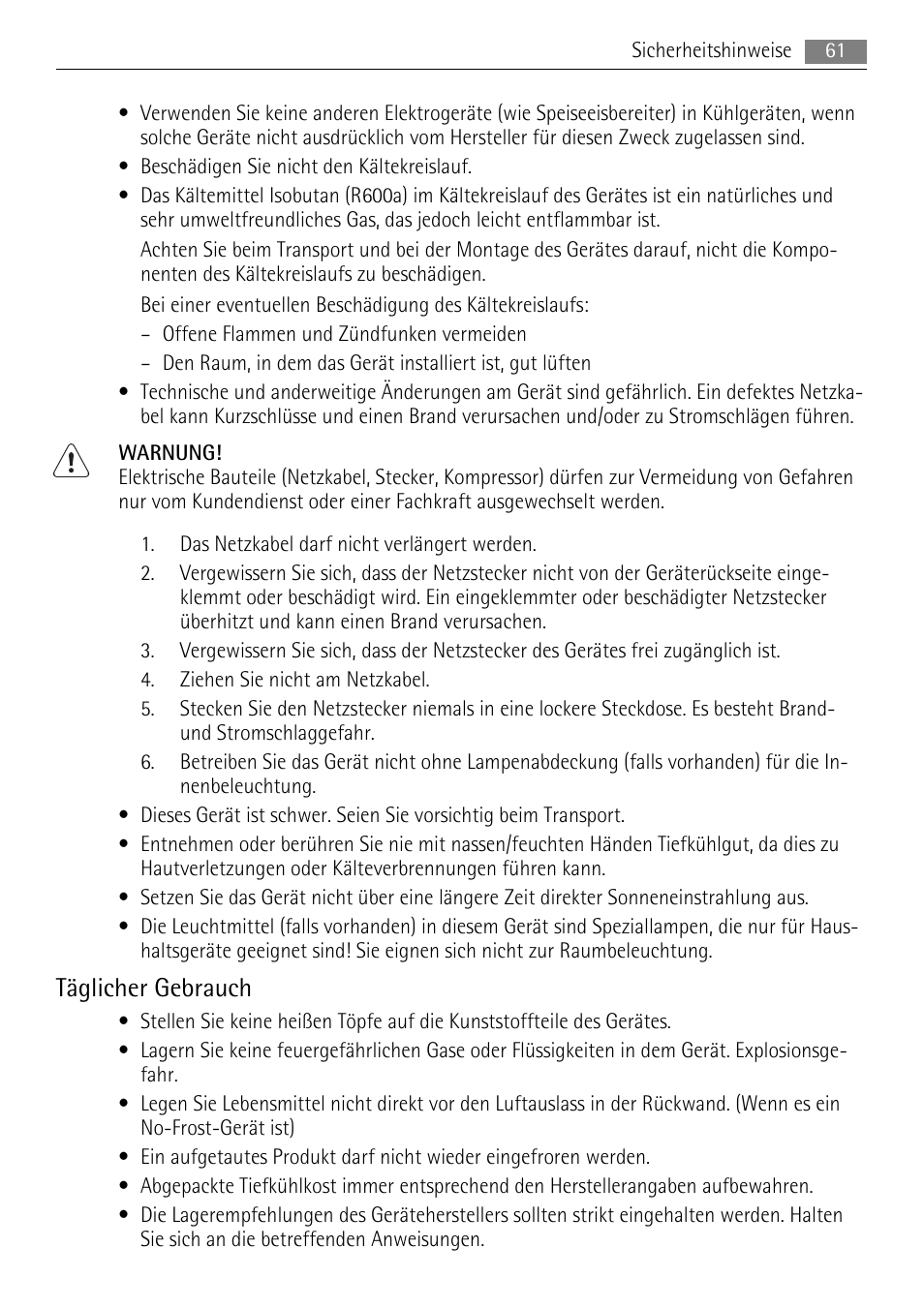 Täglicher gebrauch | AEG A72010GNW0 User Manual | Page 61 / 80