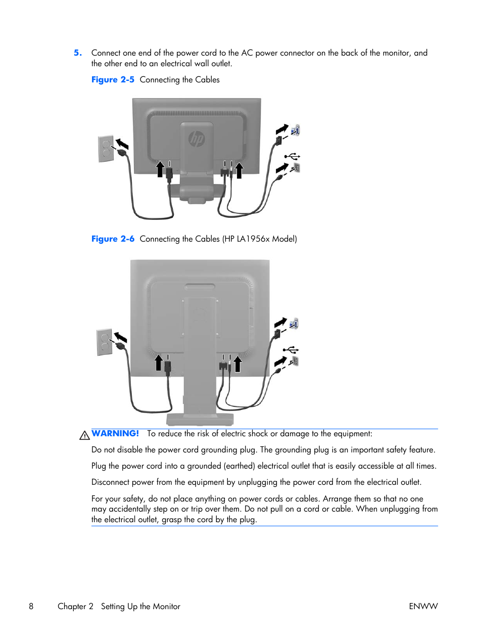 Figure 2-5, Figure 2-6 connecting the cables (hp | HP Compaq LA2306x 23-inch LED Backlit LCD Monitor User Manual | Page 14 / 33