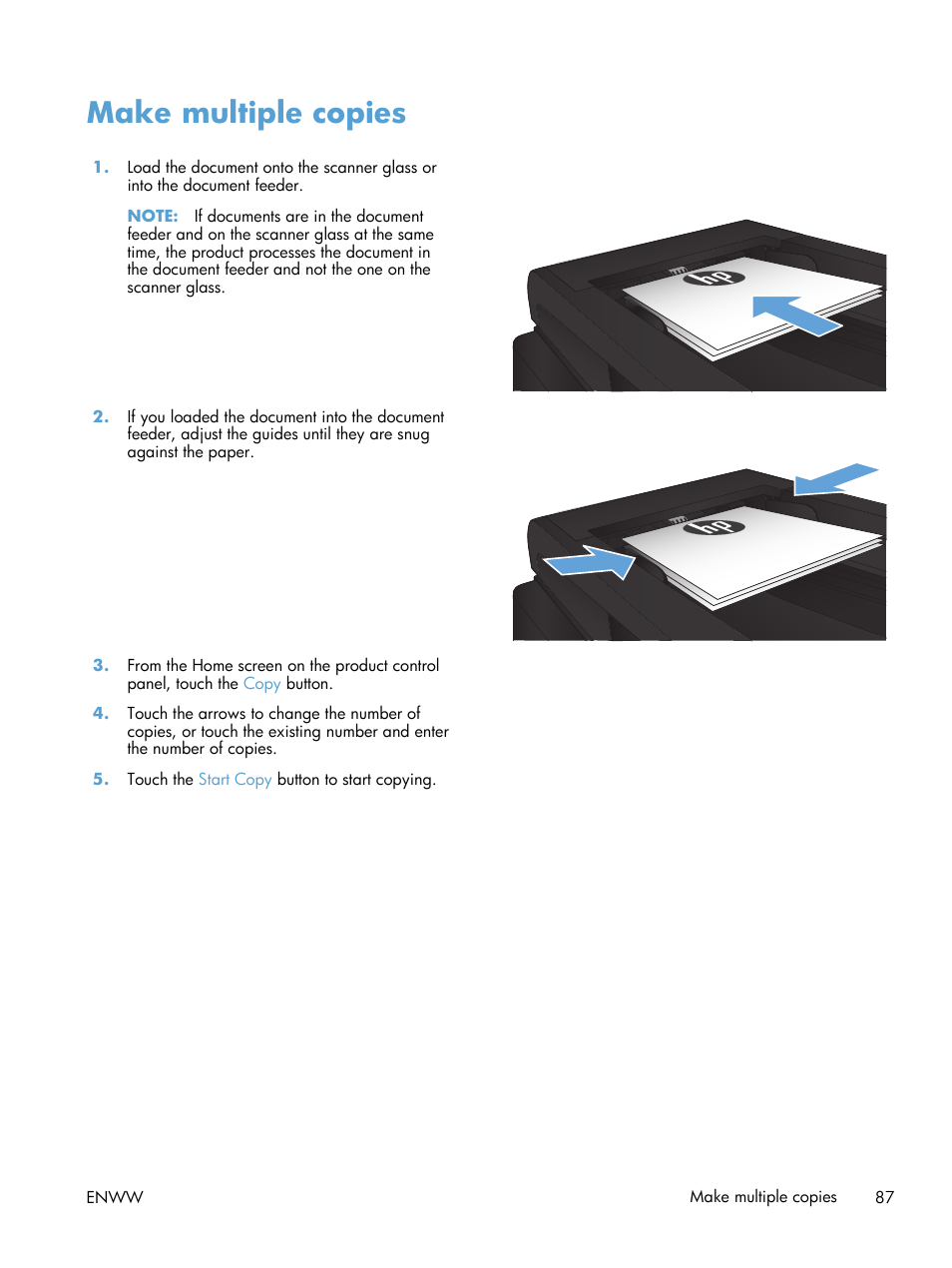 Make multiple copies | HP LaserJet Pro M521 Multifunction Printer series User Manual | Page 101 / 256