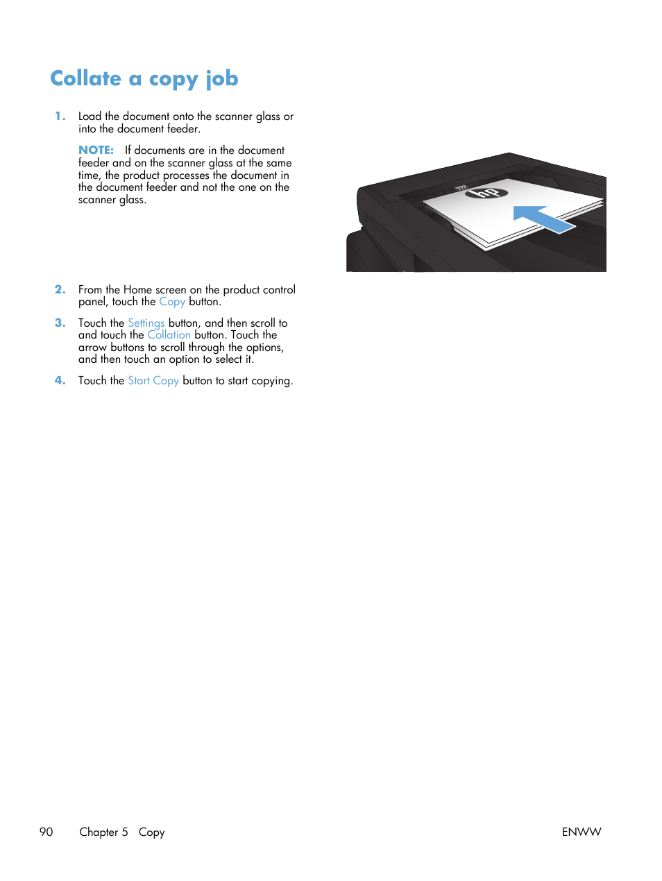 Collate a copy job | HP LaserJet Pro M521 Multifunction Printer series User Manual | Page 104 / 256
