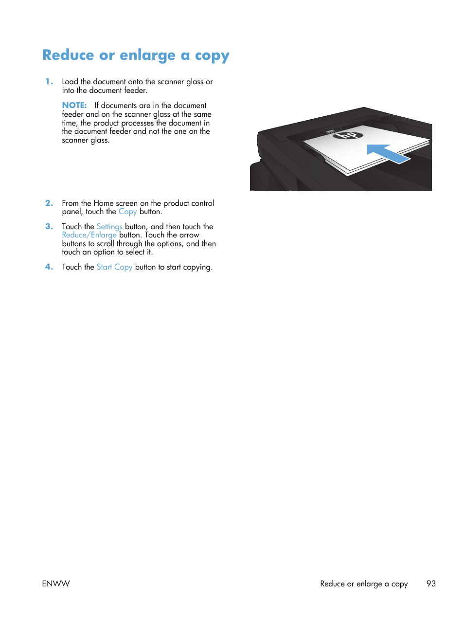 Reduce or enlarge a copy | HP LaserJet Pro M521 Multifunction Printer series User Manual | Page 107 / 256