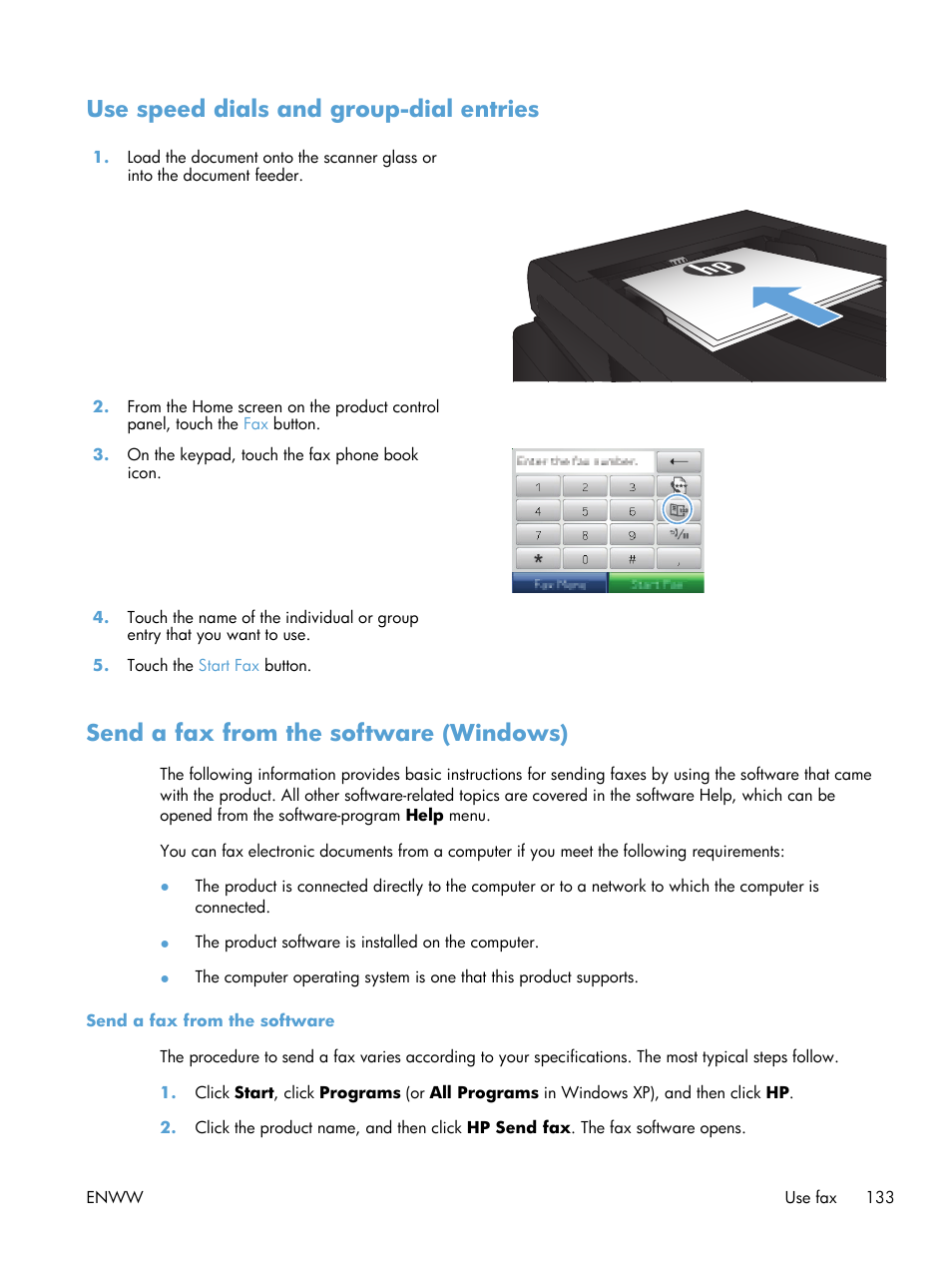 Use speed dials and group-dial entries, Send a fax from the software (windows) | HP LaserJet Pro M521 Multifunction Printer series User Manual | Page 147 / 256