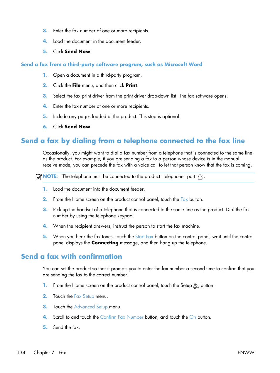 Send a fax with confirmation | HP LaserJet Pro M521 Multifunction Printer series User Manual | Page 148 / 256