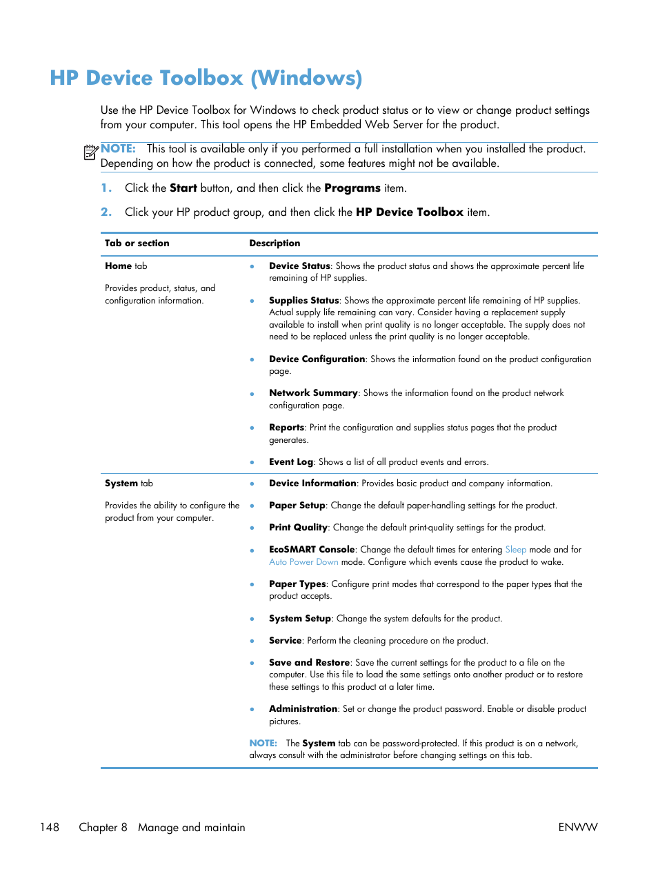 Hp device toolbox (windows) | HP LaserJet Pro M521 Multifunction Printer series User Manual | Page 162 / 256