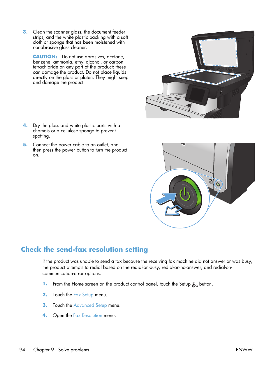 Check the send-fax resolution setting | HP LaserJet Pro M521 Multifunction Printer series User Manual | Page 208 / 256