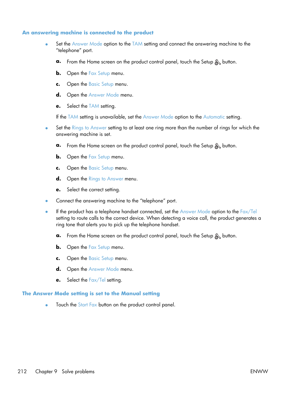 An answering machine is connected to the product | HP LaserJet Pro M521 Multifunction Printer series User Manual | Page 226 / 256