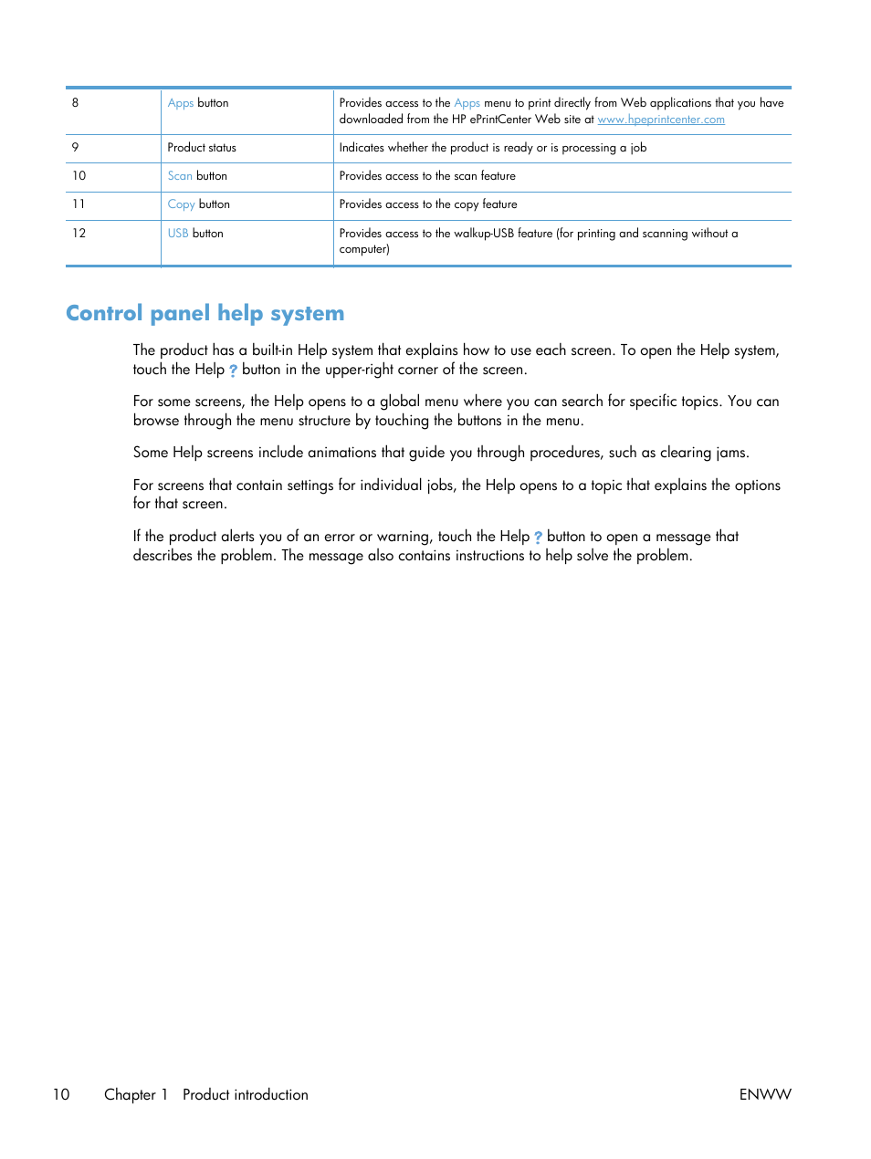 Control panel help system | HP LaserJet Pro M521 Multifunction Printer series User Manual | Page 24 / 256