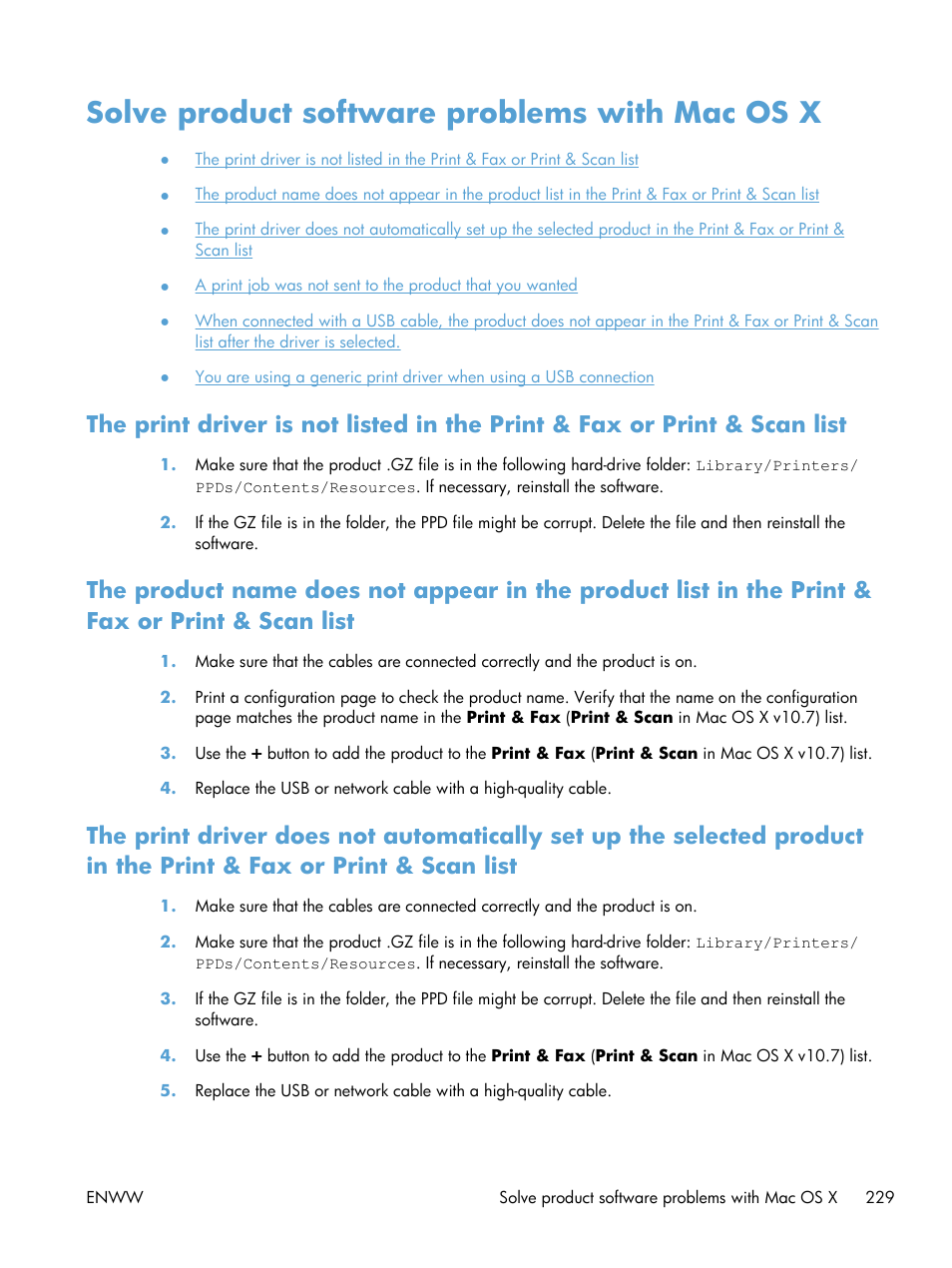 Solve product software problems with mac os x | HP LaserJet Pro M521 Multifunction Printer series User Manual | Page 243 / 256