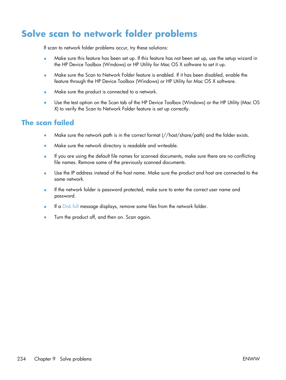 Solve scan to network folder problems, The scan failed | HP LaserJet Pro M521 Multifunction Printer series User Manual | Page 248 / 256