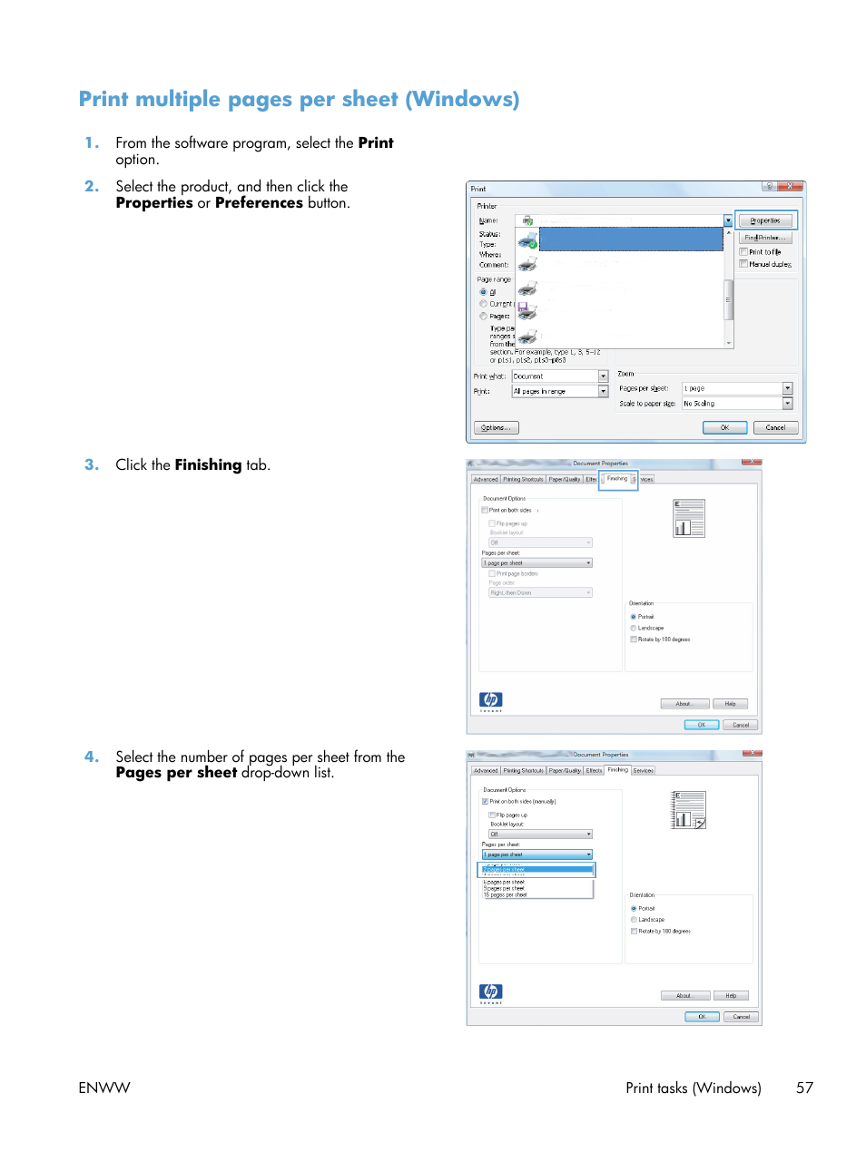 Print multiple pages per sheet (windows) | HP LaserJet Pro M521 Multifunction Printer series User Manual | Page 71 / 256