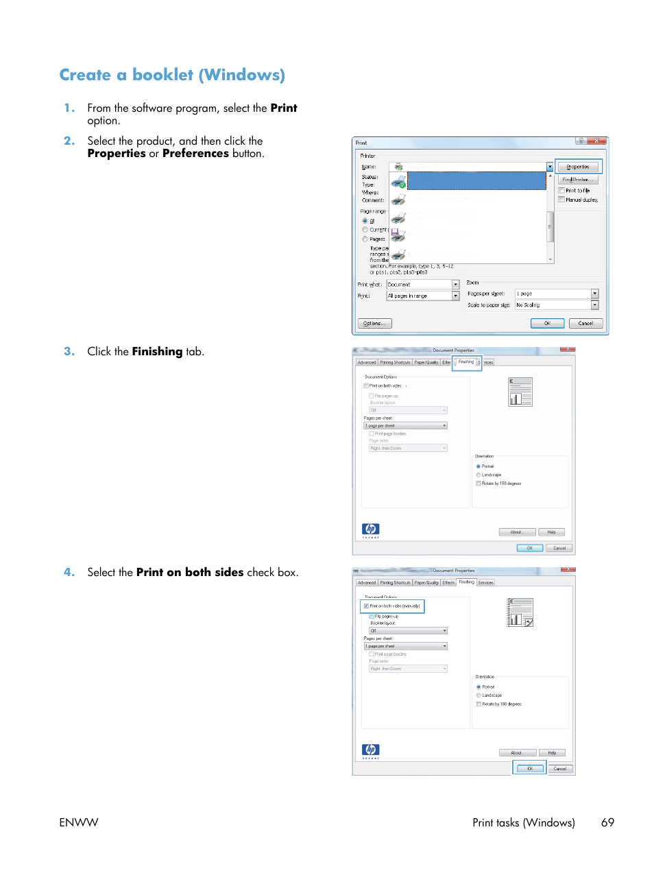 Create a booklet (windows) | HP LaserJet Pro M521 Multifunction Printer series User Manual | Page 83 / 256