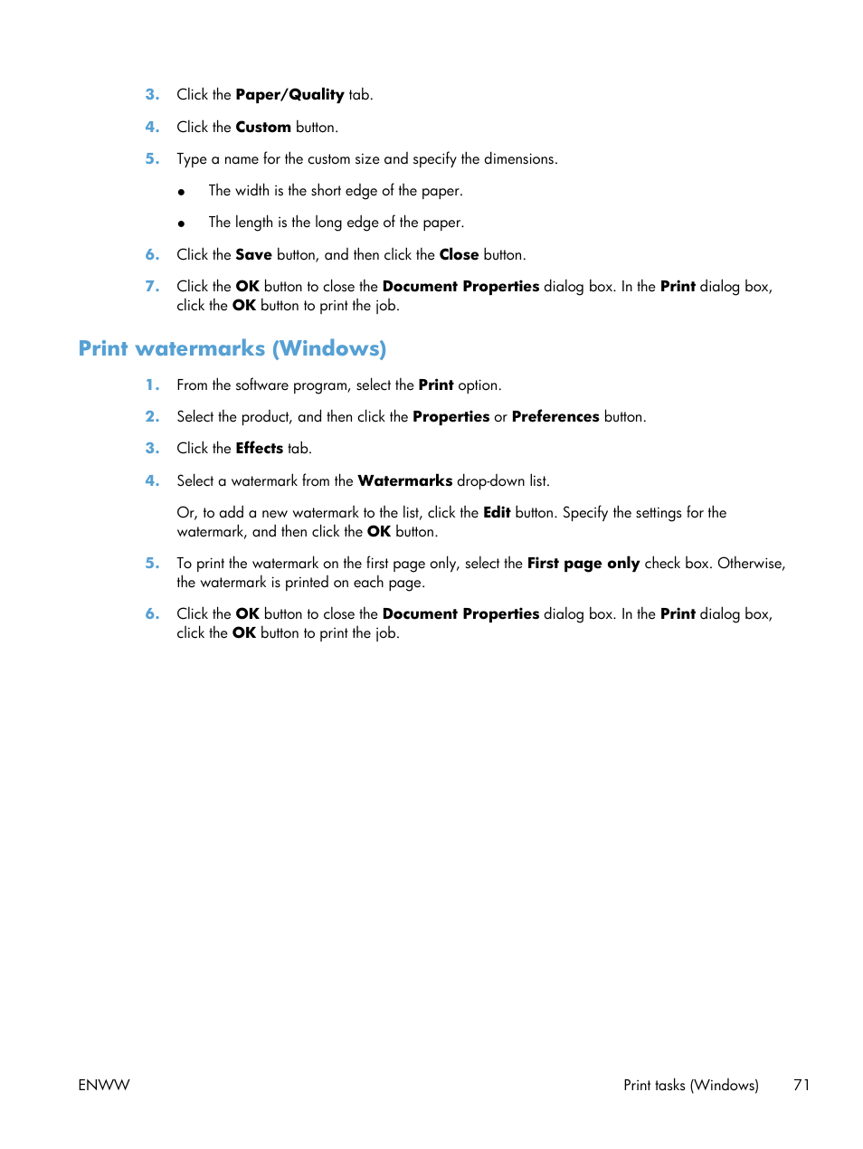 Print watermarks (windows) | HP LaserJet Pro M521 Multifunction Printer series User Manual | Page 85 / 256