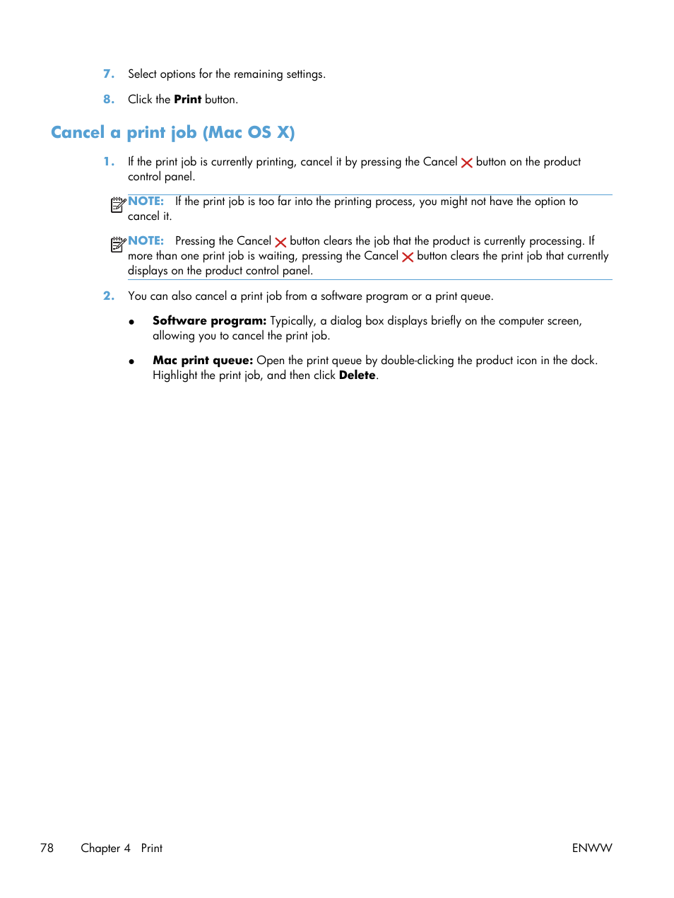 Cancel a print job (mac os x) | HP LaserJet Pro M521 Multifunction Printer series User Manual | Page 92 / 256