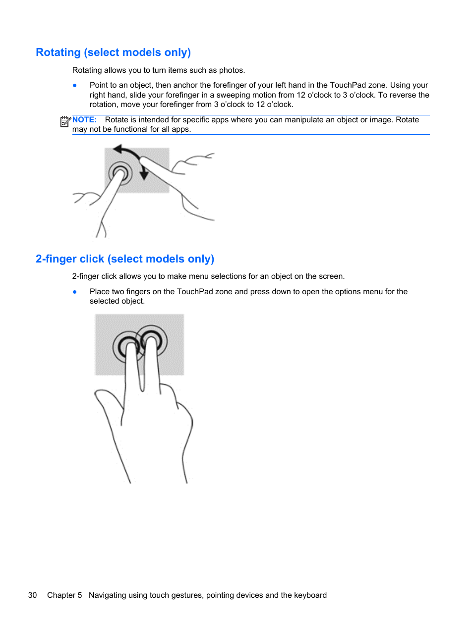 Rotating (select models only), Finger click (select models only) | HP ENVY 15-j181nr Notebook PC User Manual | Page 40 / 90