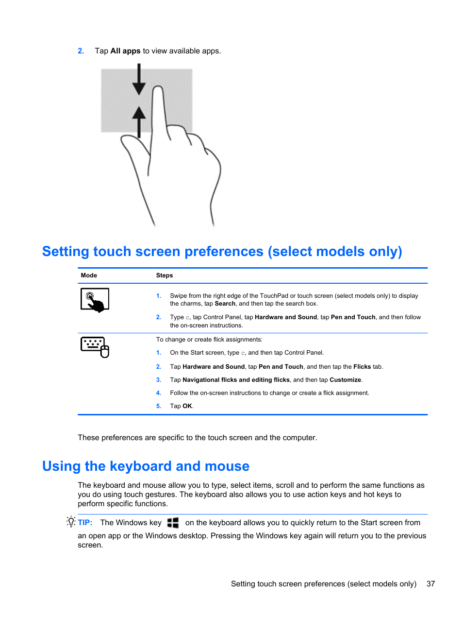 Using the keyboard and mouse | HP ENVY 15-j181nr Notebook PC User Manual | Page 47 / 90