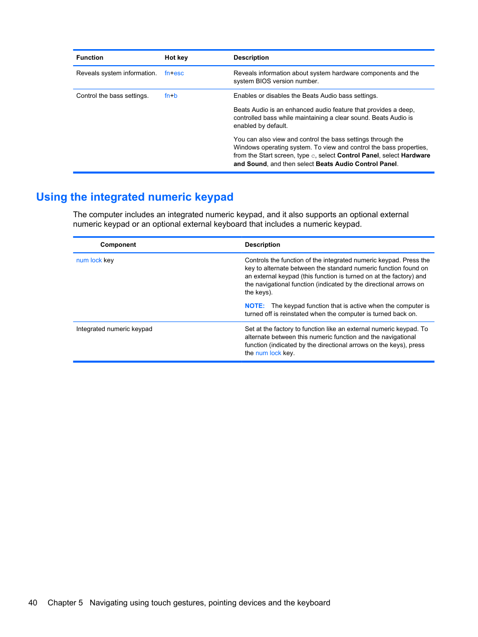 Using the integrated numeric keypad | HP ENVY 15-j181nr Notebook PC User Manual | Page 50 / 90