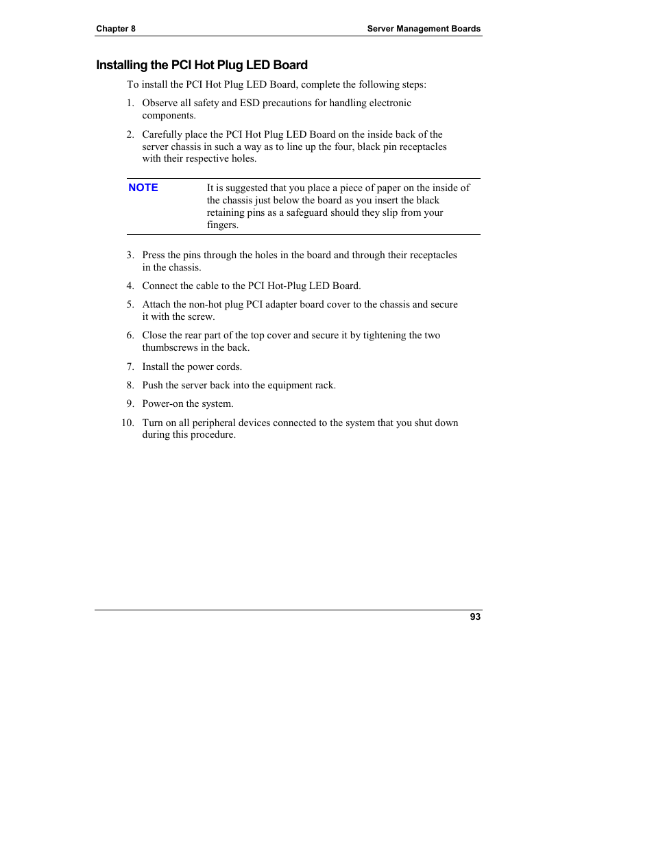 Installing the pci hot plug led board | HP Integrity rx4610 Server User Manual | Page 101 / 249