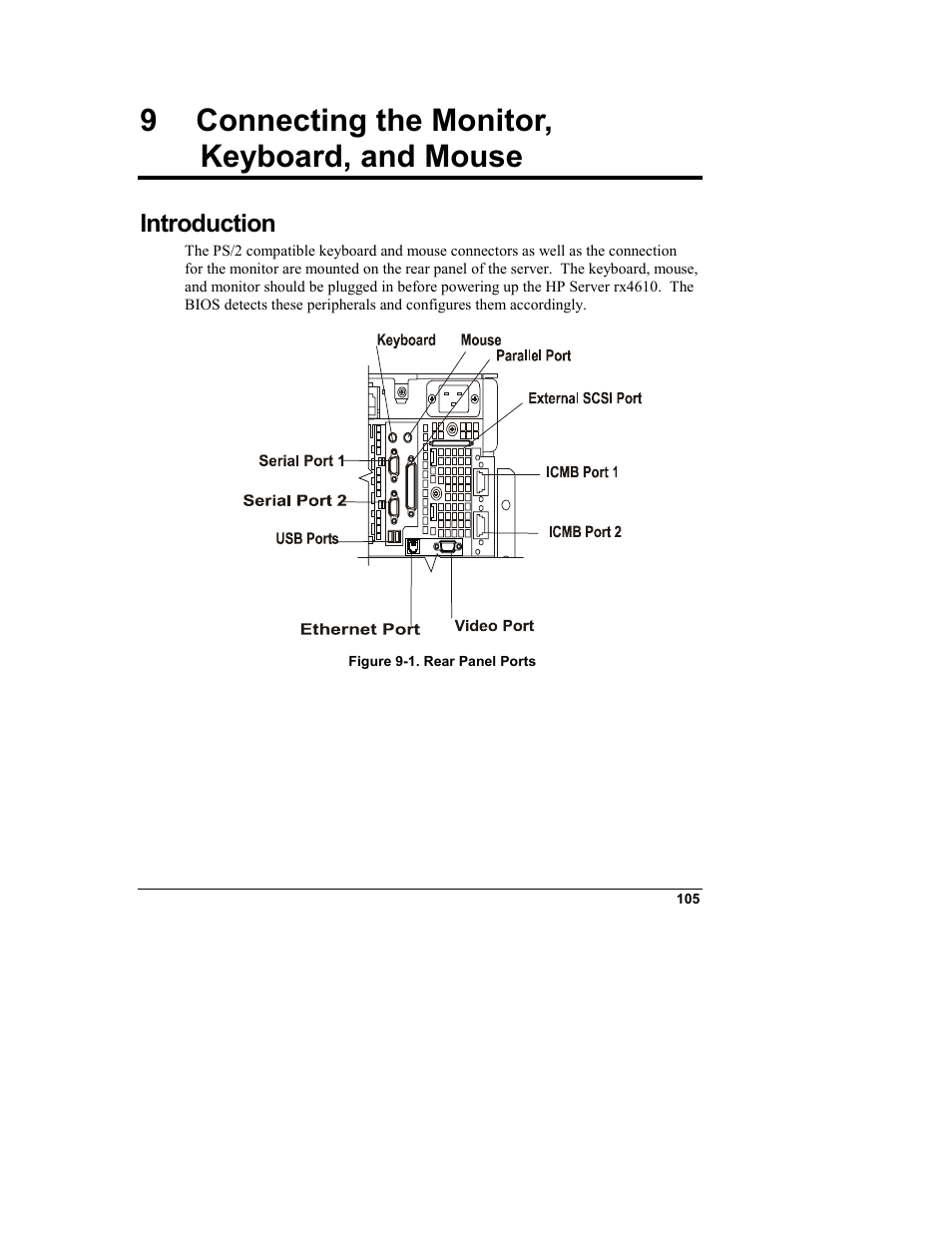 9 connecting the monitor, keyboard, and mouse, Introduction, Connecting the monitor, keyboard, and mouse | HP Integrity rx4610 Server User Manual | Page 113 / 249