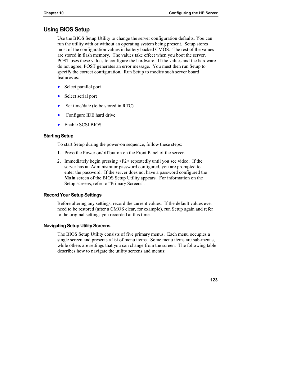 Using bios setup | HP Integrity rx4610 Server User Manual | Page 131 / 249