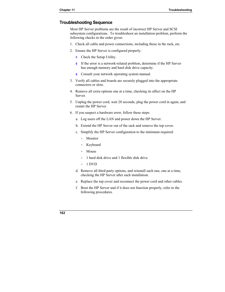 Troubleshooting sequence | HP Integrity rx4610 Server User Manual | Page 170 / 249