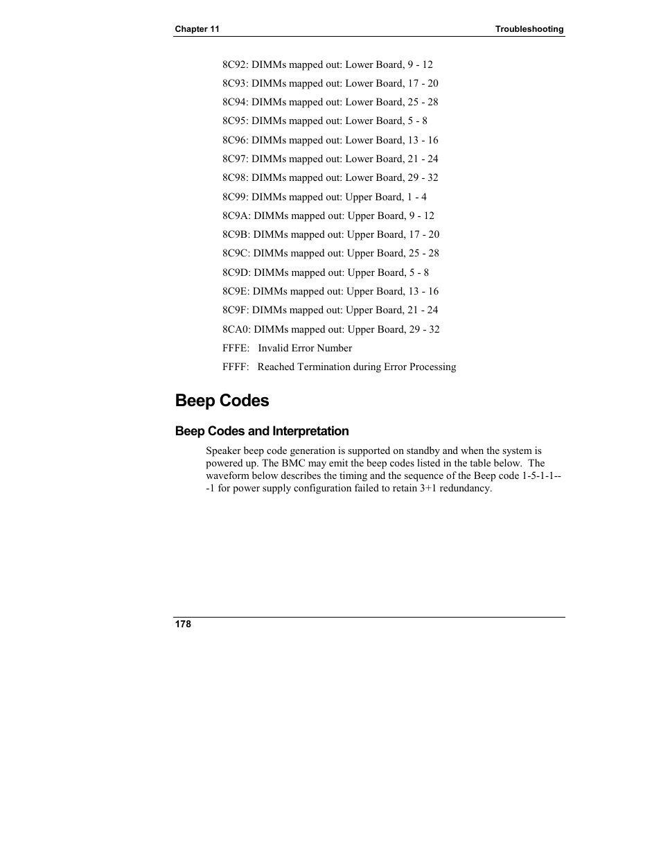 Beep codes, Beep codes and interpretation | HP Integrity rx4610 Server User Manual | Page 186 / 249