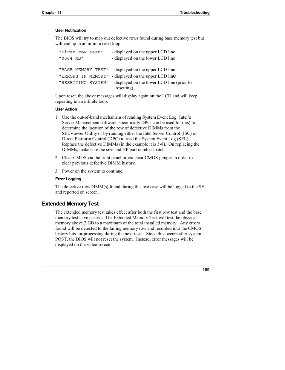 Extended memory test | HP Integrity rx4610 Server User Manual | Page 197 / 249