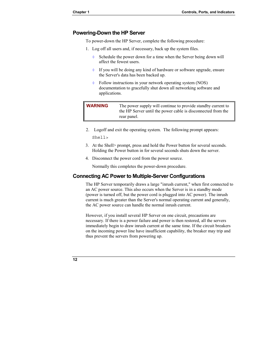 Powering-down the hp server | HP Integrity rx4610 Server User Manual | Page 20 / 249