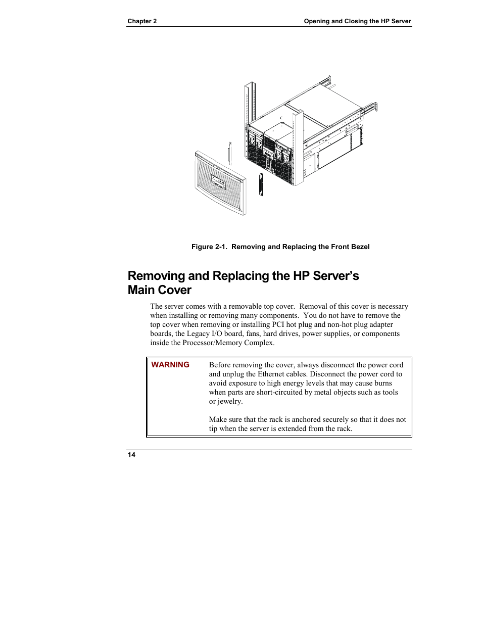 Removing and replacing the hp server’s main cover | HP Integrity rx4610 Server User Manual | Page 22 / 249