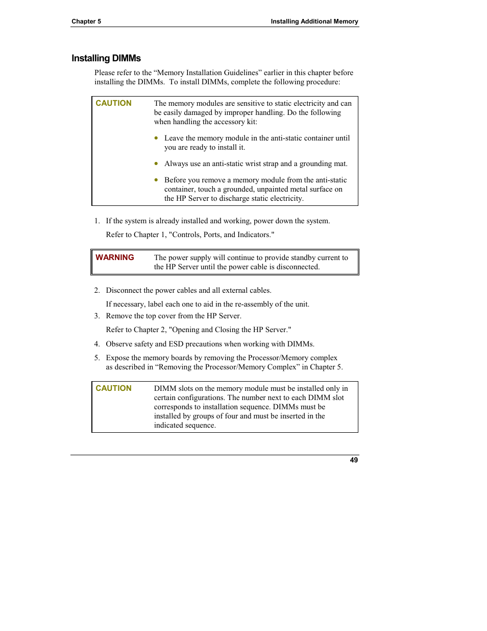 Installing dimms | HP Integrity rx4610 Server User Manual | Page 57 / 249