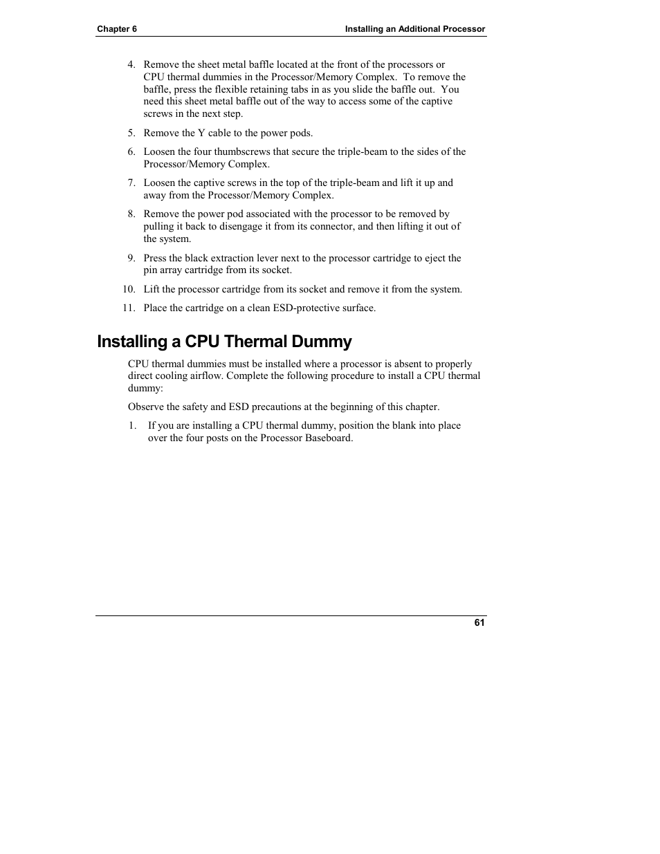 Installing a cpu thermal dummy | HP Integrity rx4610 Server User Manual | Page 69 / 249